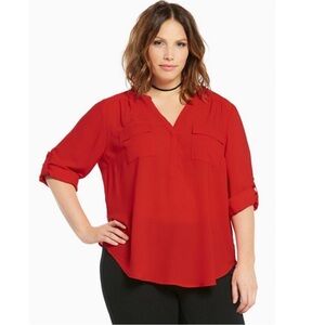EUC torrid plus size 3 Georgette Pullover Blouse bright red roll tab sleeves